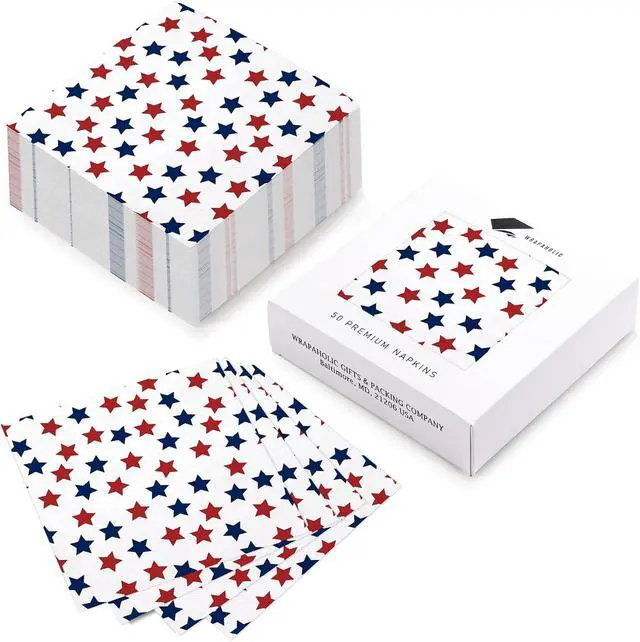 Alt view image 3 of 7 - 50Pcs 4th of July Star Paper Napkins - 3-Ply Red and Blue Star Disposable Luncheon Napkins for Independence Day, Summer Party and Memorial Day - 6.5 x 6.5 In