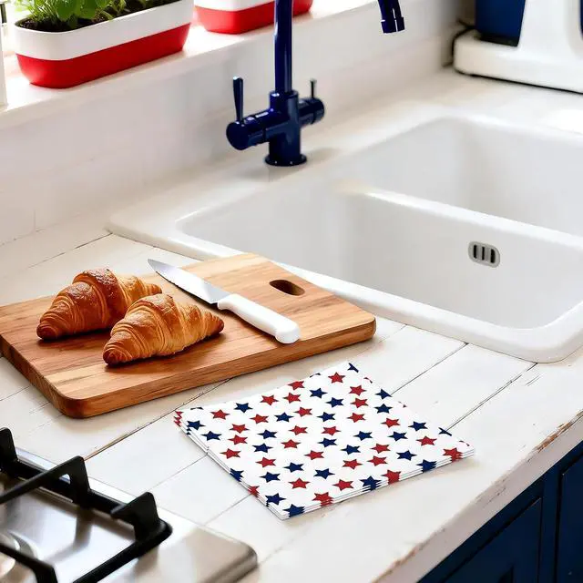 Alt view image 5 of 7 - 50Pcs 4th of July Star Paper Napkins - 3-Ply Red and Blue Star Disposable Luncheon Napkins for Independence Day, Summer Party and Memorial Day - 6.5 x 6.5 In