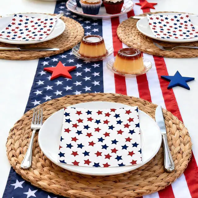 Alt view image 4 of 7 - 50Pcs 4th of July Star Paper Napkins - 3-Ply Red and Blue Star Disposable Luncheon Napkins for Independence Day, Summer Party and Memorial Day - 6.5 x 6.5 In
