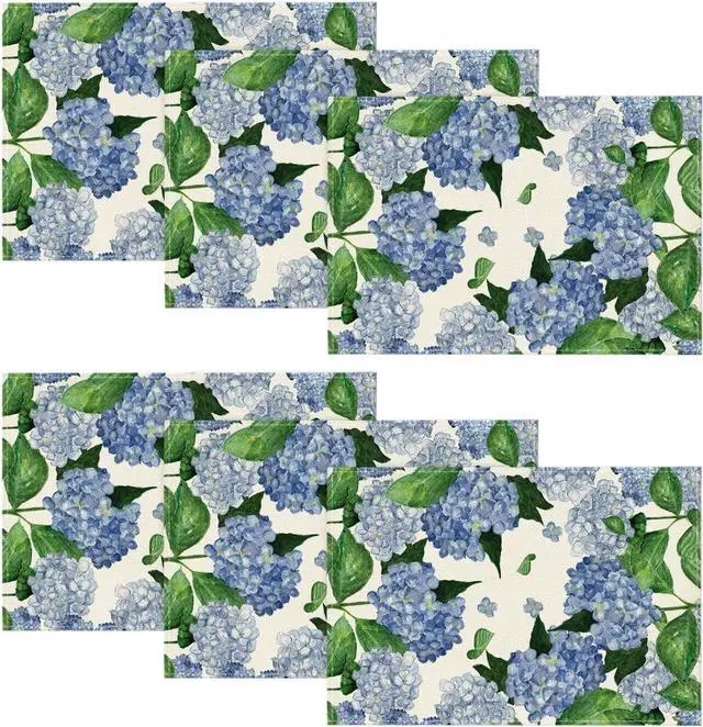 Main image of Watercolor Hydrangea Summer Placemats Set of 6, 12x18 Inch Seasonal Spring Table Mats for Party Kitchen Dining Decoration
