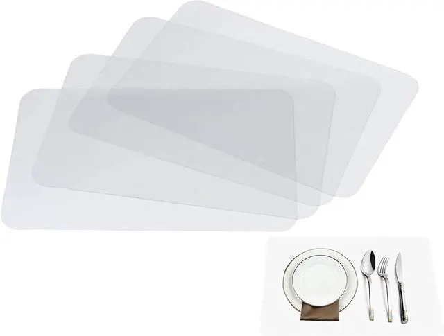 Main image of Clear Place Mats,Translucent Plastic Placemats Set for Dining Table, Keeps Table or Desktop Cloth Cleaner, Washable, Heat Resistant, Non-Slip (4)