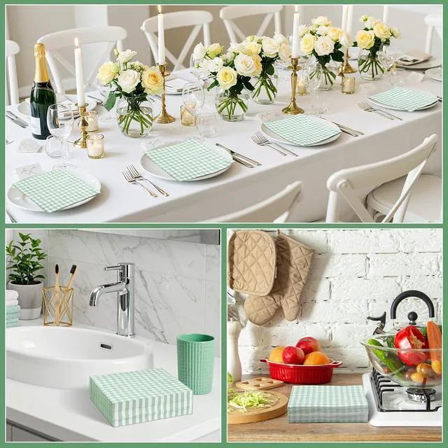 Alt view image 5 of 7 - 80 Pcs Gingham Napkins, 6.5X6.5 Inch Sage Green Napkins Green and White Plaid Paper Napkin for Picnic, Camping, Wedding, Baby & Bridal Shower