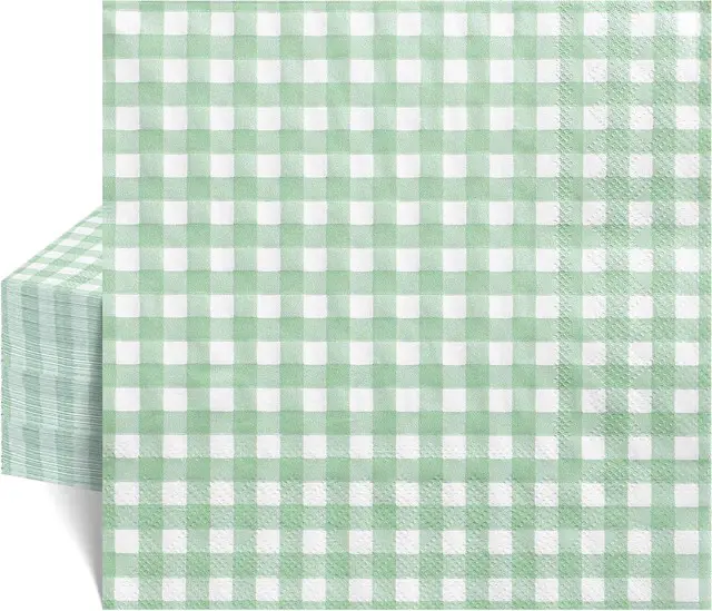 Main image of 80 Pcs Gingham Napkins, 6.5X6.5 Inch Sage Green Napkins Green and White Plaid Paper Napkin for Picnic, Camping, Wedding, Baby & Bridal Shower
