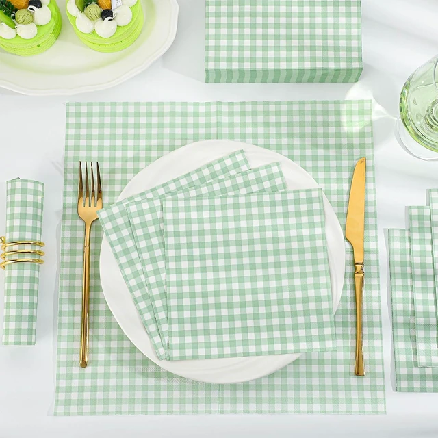 Alt view image 7 of 7 - 80 Pcs Gingham Napkins, 6.5X6.5 Inch Sage Green Napkins Green and White Plaid Paper Napkin for Picnic, Camping, Wedding, Baby & Bridal Shower
