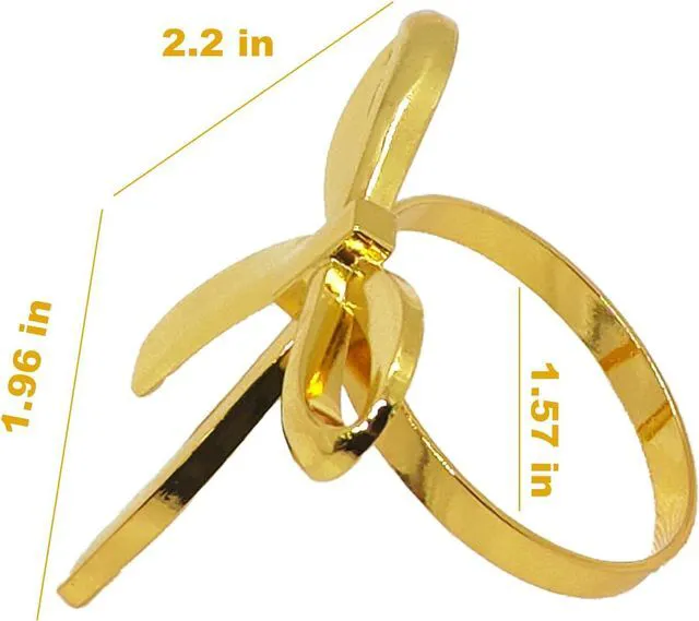 Alt view image 2 of 7 - 6Pcs Bow Napkin Rings Gold Elegant Ring Holders for Napkins Vintage Metal Holder Set for Bridal Dinner Wedding Party and Banquet Table Decorations