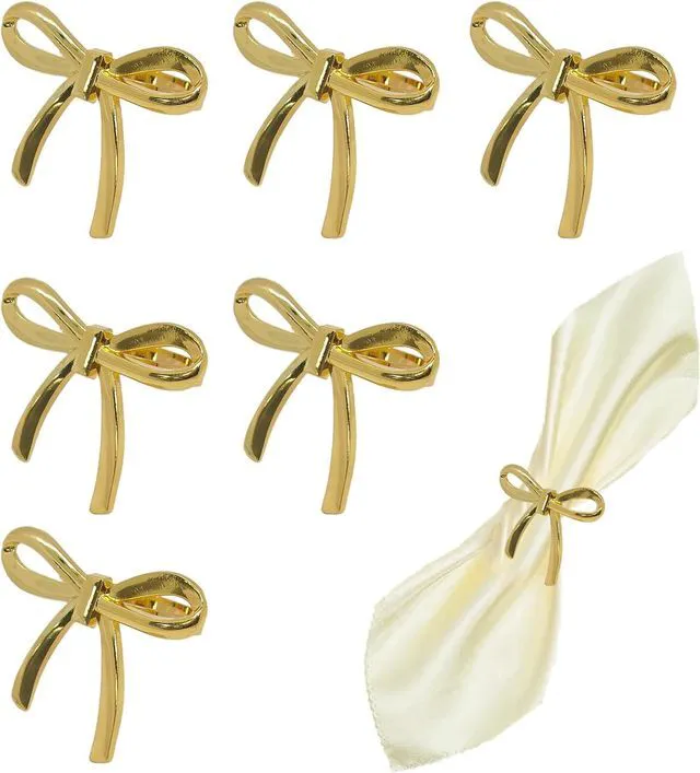 Main image of 6Pcs Bow Napkin Rings Gold Elegant Ring Holders for Napkins Vintage Metal Holder Set for Bridal Dinner Wedding Party and Banquet Table Decorations