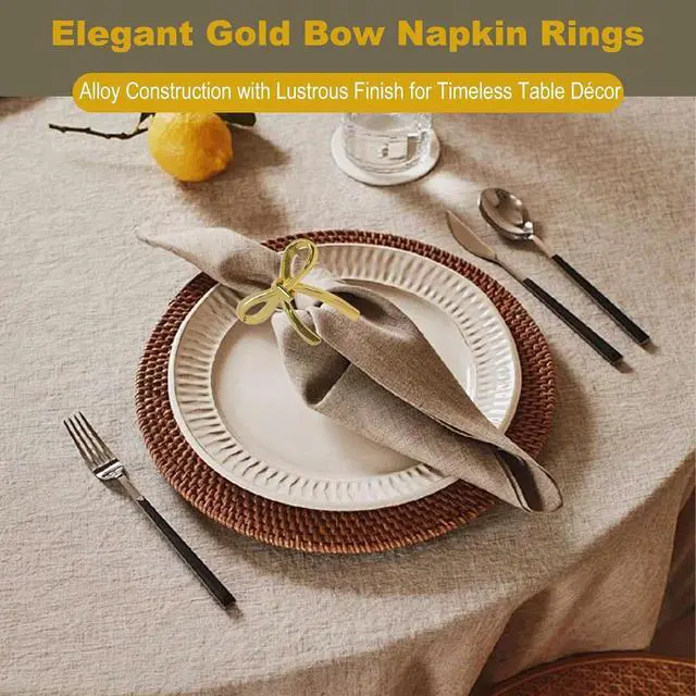 Alt view image 3 of 7 - 6Pcs Bow Napkin Rings Gold Elegant Ring Holders for Napkins Vintage Metal Holder Set for Bridal Dinner Wedding Party and Banquet Table Decorations