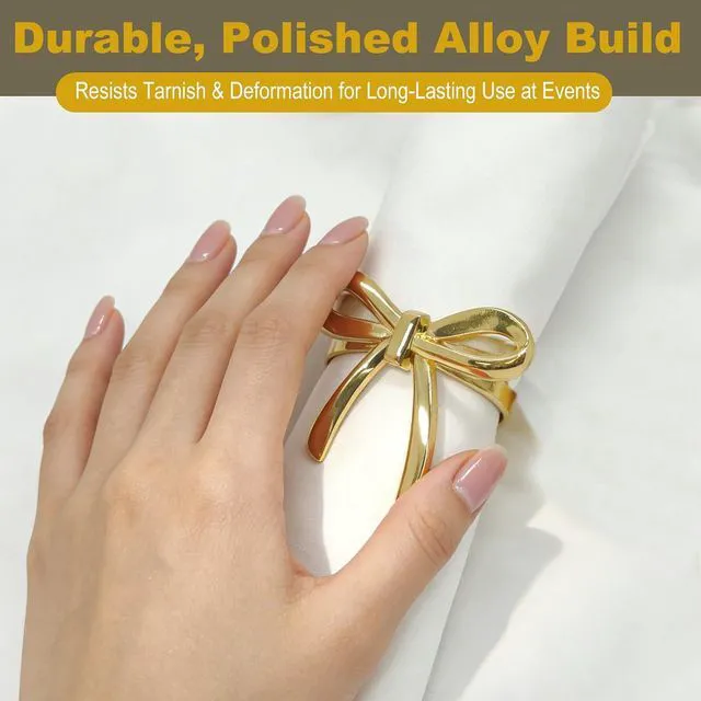 Alt view image 6 of 7 - 6Pcs Bow Napkin Rings Gold Elegant Ring Holders for Napkins Vintage Metal Holder Set for Bridal Dinner Wedding Party and Banquet Table Decorations