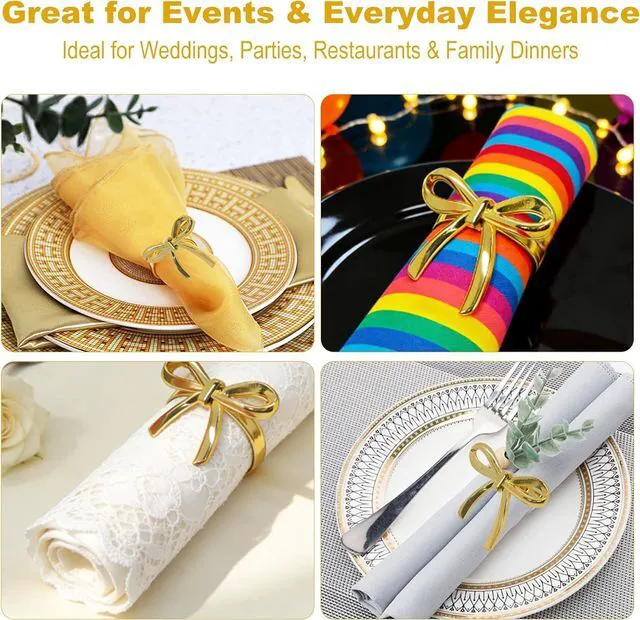 Alt view image 7 of 7 - 6Pcs Bow Napkin Rings Gold Elegant Ring Holders for Napkins Vintage Metal Holder Set for Bridal Dinner Wedding Party and Banquet Table Decorations