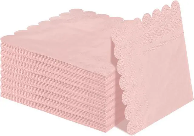 Alt view image 8 of 14 - SietDESEO 50 Pieces Light Pink Scalloped Napkins Disposable 3-Ply Pink Cocktail Napkins Paper Dinner Napkin for Birthday Baby Shower Wedding Party Beverage Napkin