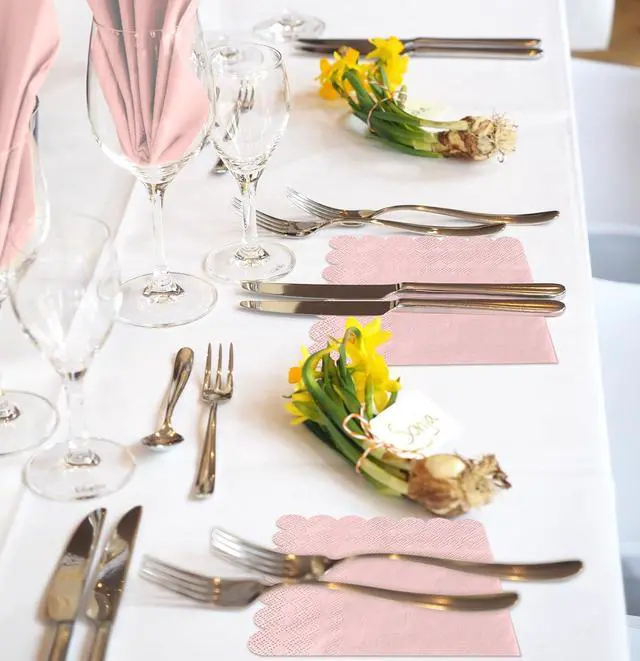 Alt view image 12 of 14 - SietDESEO 50 Pieces Light Pink Scalloped Napkins Disposable 3-Ply Pink Cocktail Napkins Paper Dinner Napkin for Birthday Baby Shower Wedding Party Beverage Napkin