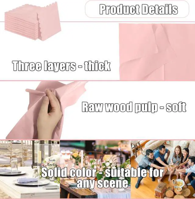 Alt view image 10 of 14 - SietDESEO 50 Pieces Light Pink Scalloped Napkins Disposable 3-Ply Pink Cocktail Napkins Paper Dinner Napkin for Birthday Baby Shower Wedding Party Beverage Napkin