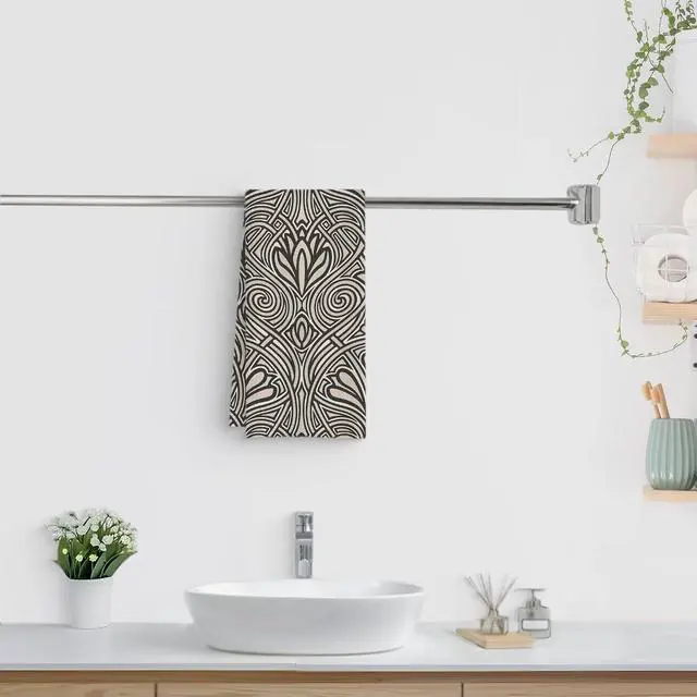 Alt view image 3 of 6 - Vintage Floral Kitchen Towels, Retro Black and Gold Italian Print Decorative Hand Towels for Bathroom, Neutral Floral Dish Towels, Neutral Kitchen Bathroom Decor, 16x24 Inch