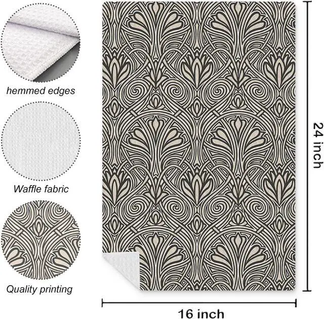 Alt view image 6 of 6 - Vintage Floral Kitchen Towels, Retro Black and Gold Italian Print Decorative Hand Towels for Bathroom, Neutral Floral Dish Towels, Neutral Kitchen Bathroom Decor, 16x24 Inch