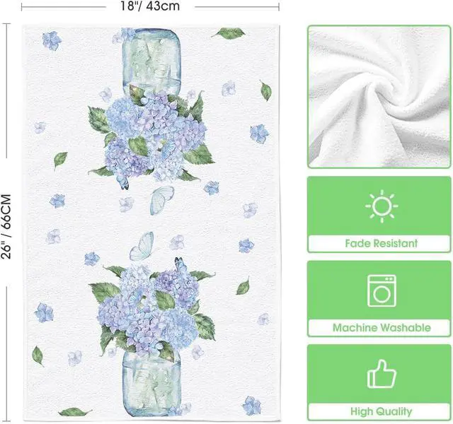 Alt view image 6 of 6 - Hydrangea Vase Butterfly Spring Kitchen Towels Dish Towels, 18x26 Inch Summer Flowers Holiday Decoration Hand Towels Set of 2