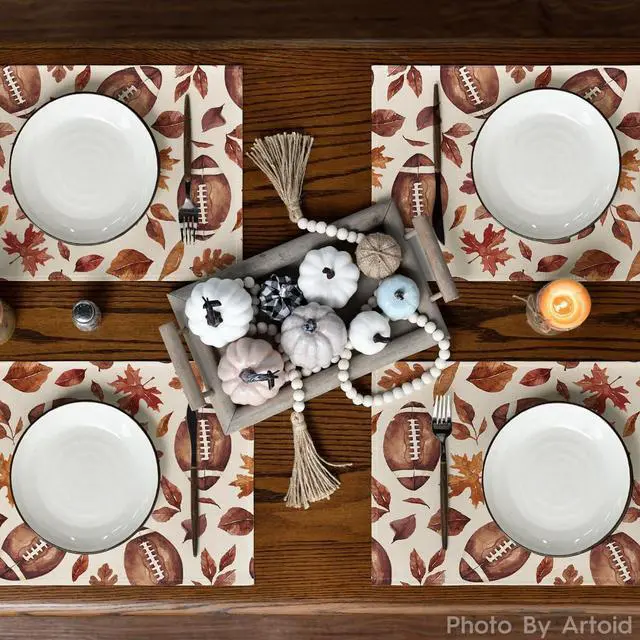Alt view image 3 of 6 - Football Rugby Leaves Fall Placemats Set of 4, 12x18 Inch Seasonal Autumn Table Mats for Party Kitchen Dining Decoration