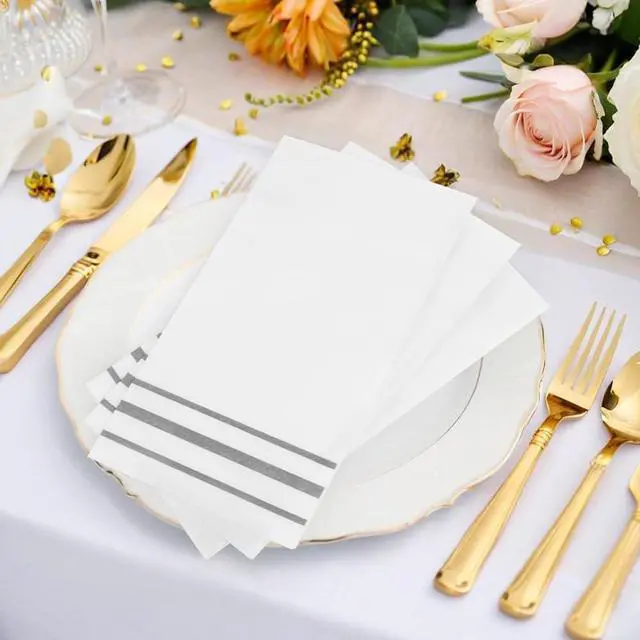 Alt view image 2 of 6 - 100 Pack Paper Napkins Disposable Hand Towels for Bathroom, Soft Silver Dinner Napkins Disposable Decorative, Paper Guest Towels for Bathroom, Kitchen Wedding Bridal Baby Shower Birthday Party Events