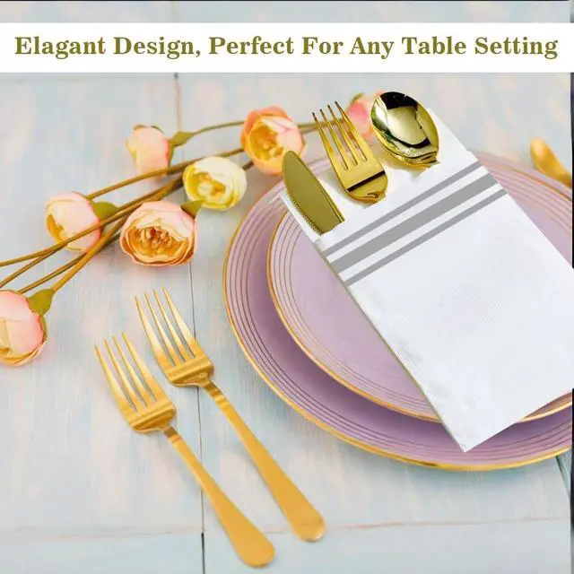 Alt view image 4 of 6 - 100 Pack Paper Napkins Disposable Hand Towels for Bathroom, Soft Silver Dinner Napkins Disposable Decorative, Paper Guest Towels for Bathroom, Kitchen Wedding Bridal Baby Shower Birthday Party Events
