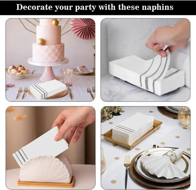 Alt view image 6 of 6 - 100 Pack Paper Napkins Disposable Hand Towels for Bathroom, Soft Silver Dinner Napkins Disposable Decorative, Paper Guest Towels for Bathroom, Kitchen Wedding Bridal Baby Shower Birthday Party Events