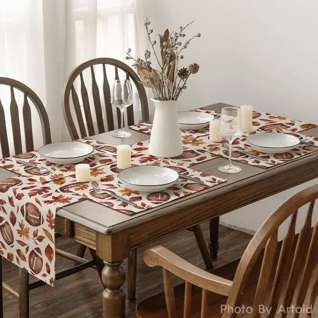 Alt view image 6 of 6 - Football Rugby Leaves Fall Placemats Set of 4, 12x18 Inch Seasonal Autumn Table Mats for Party Kitchen Dining Decoration
