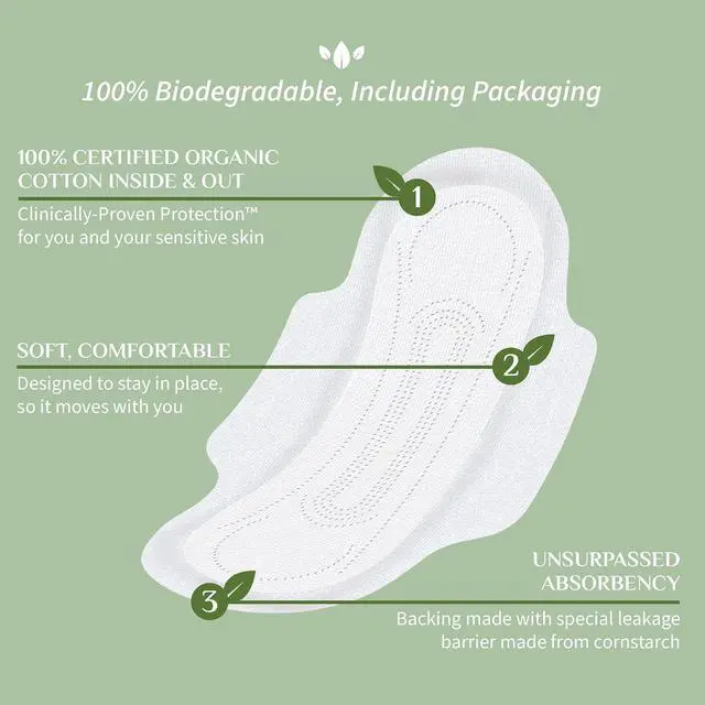 Alt view image 6 of 7 - 100% Certified Organic Cotton Feminine Pads - Heavy Flow, 10 Count (Pack of 1) (B003ART1JG)