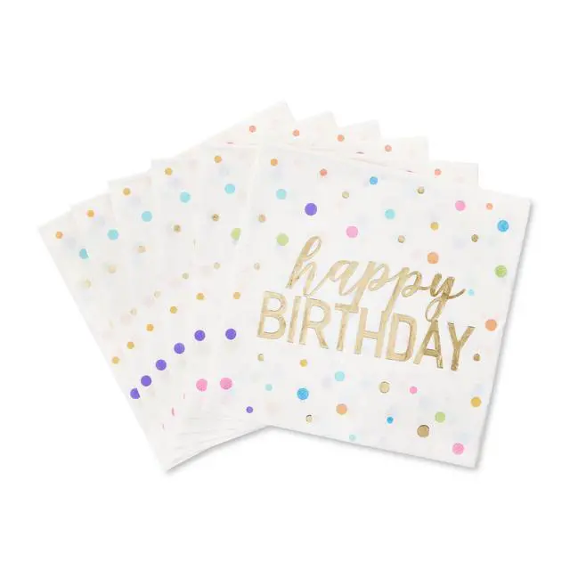 Alt view image 4 of 6 - 6.5" x 6.5" Disposable Gold/White Happy Birthday Paper Napkins, 20 Count, by
