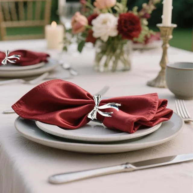 Alt view image 7 of 7 - Silver Bow Napkin Rings Set of 6 Metal Bow Napkin Ring Holders for Valentine Day Wedding Banquet Decor,Elegant Butterfly Knot Napkin Rings for Holiday Party Birthday Dining Table Setting
