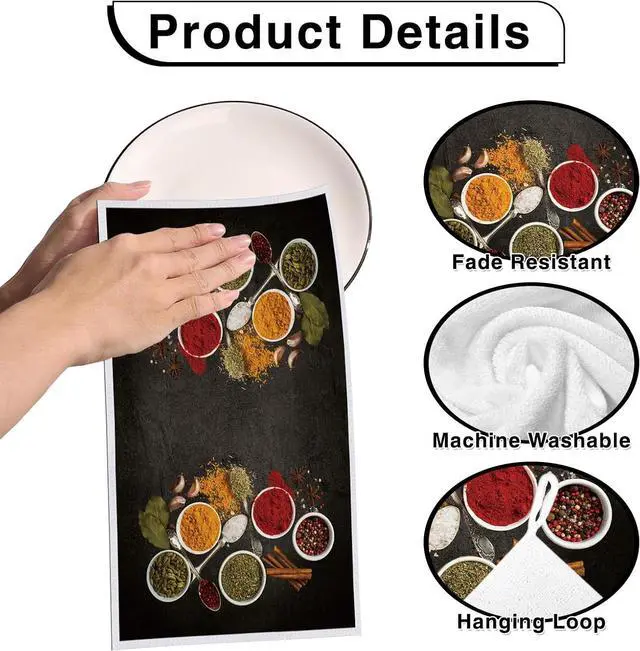 Alt view image 3 of 6 - Spices Kitchen Towels Set of 6, Colorful Herbs Spices Dish Towels | Microfiber Kitchen Hand Towel, Home Farmhouse Cleaning Decoration Baking Tea Dish Cloth Housewarming Gifts