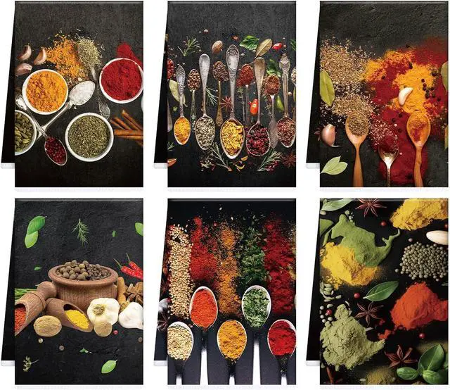 Main image of Spices Kitchen Towels Set of 6, Colorful Herbs Spices Dish Towels | Microfiber Kitchen Hand Towel, Home Farmhouse Cleaning Decoration Baking Tea Dish Cloth Housewarming Gifts