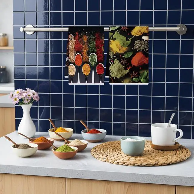Alt view image 5 of 6 - Spices Kitchen Towels Set of 6, Colorful Herbs Spices Dish Towels | Microfiber Kitchen Hand Towel, Home Farmhouse Cleaning Decoration Baking Tea Dish Cloth Housewarming Gifts