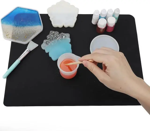 Alt view image 4 of 7 - 2 Pack Silicone Crafting Mats, 15.7" x 11.8" Silicone Mat for Crafts, Large Heat Resistant Sheet for Jewelry Casting, Epoxy Resin, Painting, Counter Table Protector, Placemat, Nonstick, Black