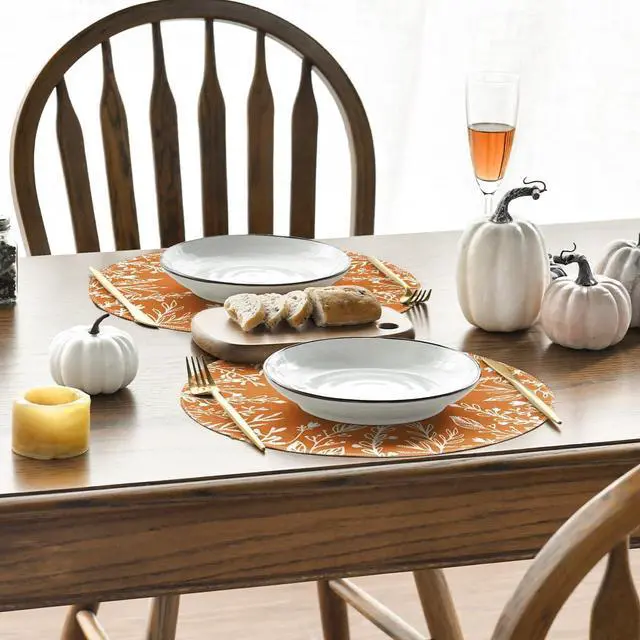 Alt view image 5 of 6 - Eucalyptus Leaves Round Fall Placemats Set of 4-14 Inch