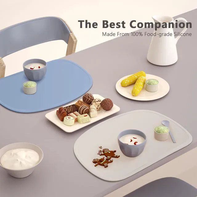 Alt view image 3 of 7 - Set of 3 Silicone Placemats with Raised Edges for Kids,Toddlers,Babies, Non-Slip Dinning Table Mat, Baby Eating Mat, Food Mat Set 1