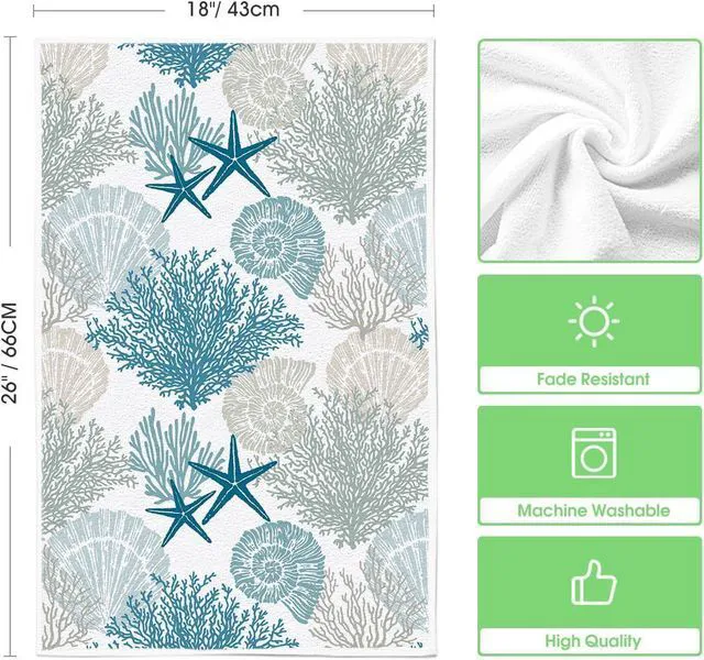 Alt view image 6 of 6 - Starfish Seahorses Coral Summer Kitchen Towels Dish Towels, 18x26 Inch Seasonal Summer Decoration Hand Towels Set of 2