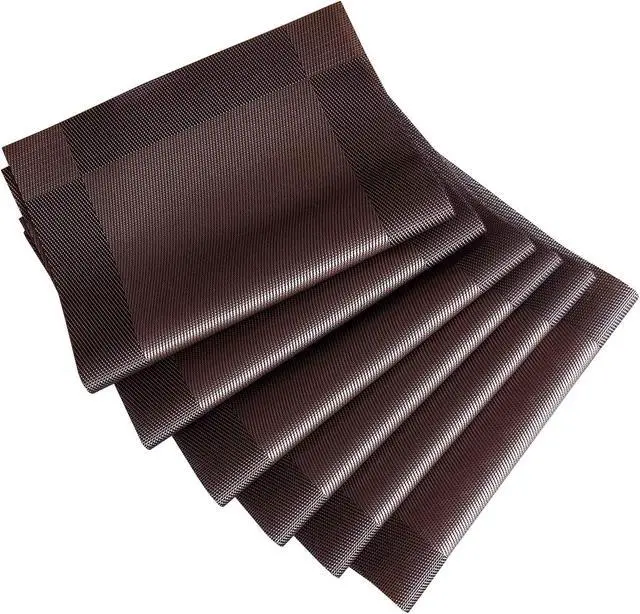 Alt view image 2 of 6 - Table Placemats Dining Table Place Mats Set of 6 Heat Resistant Insulation Non-Slip Vinyl for Kitchen Dining Room 18" * 12" Brown
