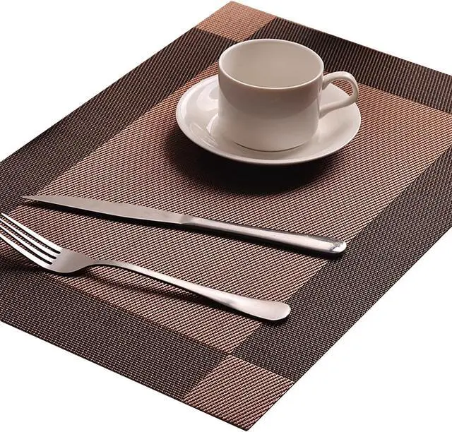 Alt view image 5 of 6 - Table Placemats Dining Table Place Mats Set of 6 Heat Resistant Insulation Non-Slip Vinyl for Kitchen Dining Room 18" * 12" Brown