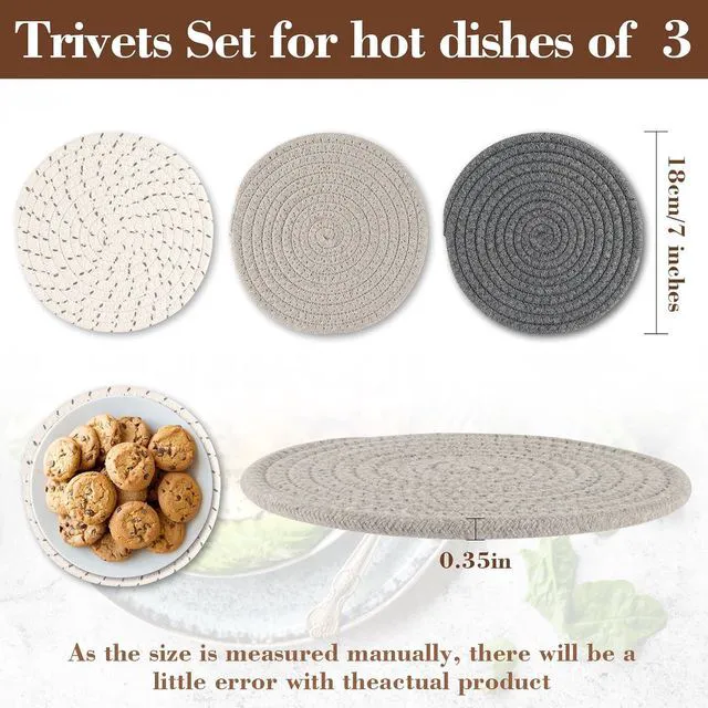 Alt view image 2 of 7 - 3PCS Woven Trivets for Hot Dishes - 3 Hot Pot Pads