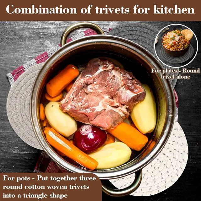 Alt view image 3 of 7 - 3PCS Woven Trivets for Hot Dishes - 3 Hot Pot Pads