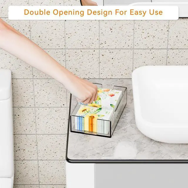 Alt view image 4 of 7 - Yieach Bathroom Paper Towel Holder,9 Inch Modern Acrylic Napkin Holder fo r Disposable Guest Towel,Clear Hand Towel Tray,Flat Napkin Holders for Paper Bapkins,Napkin Dispenser for Home,Hotel,Office