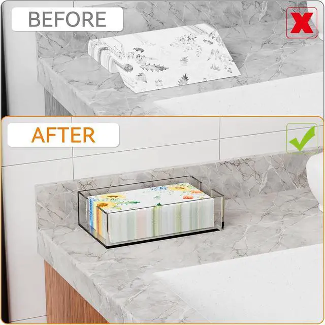 Alt view image 5 of 7 - Yieach Bathroom Paper Towel Holder,9 Inch Modern Acrylic Napkin Holder fo r Disposable Guest Towel,Clear Hand Towel Tray,Flat Napkin Holders for Paper Bapkins,Napkin Dispenser for Home,Hotel,Office