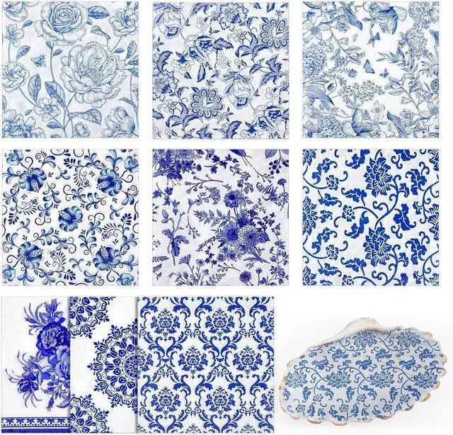Main image of 36 Pack 9 Styles Decoupage Napkins Blue White Chinoiserie 13 Inch