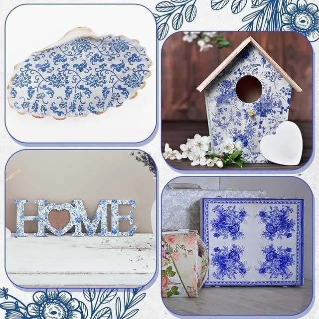 Alt view image 3 of 6 - 36 Pack 9 Styles Decoupage Napkins Blue White Chinoiserie 13 Inch