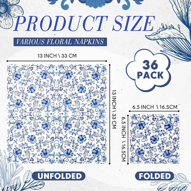 Alt view image 2 of 6 - 36 Pack 9 Styles Decoupage Napkins Blue White Chinoiserie 13 Inch