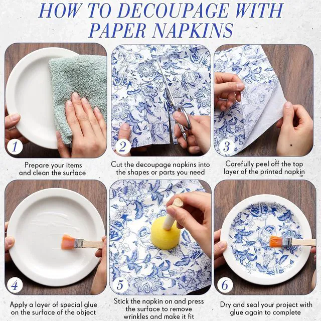 Alt view image 4 of 6 - 36 Pack 9 Styles Decoupage Napkins Blue White Chinoiserie 13 Inch