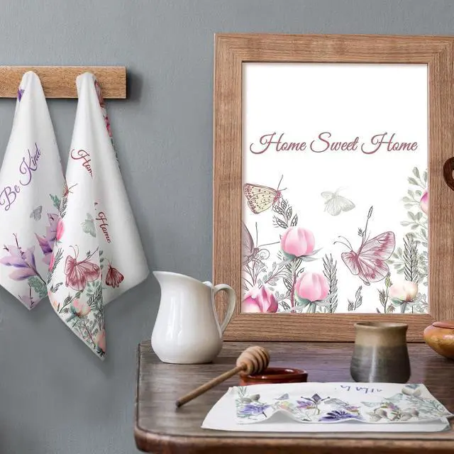 Alt view image 2 of 7 - 4 Pieces Spring Floral Kitchen Towels Flower Butterfly Dish Bath Towels Decorative Absorbent Hand Reusable Soft Tea Cloths for Bathroom Wildflower Dish Cloths with Sayings for Drying