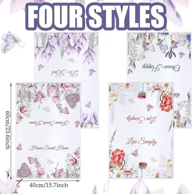 Alt view image 3 of 7 - 4 Pieces Spring Floral Kitchen Towels Flower Butterfly Dish Bath Towels Decorative Absorbent Hand Reusable Soft Tea Cloths for Bathroom Wildflower Dish Cloths with Sayings for Drying