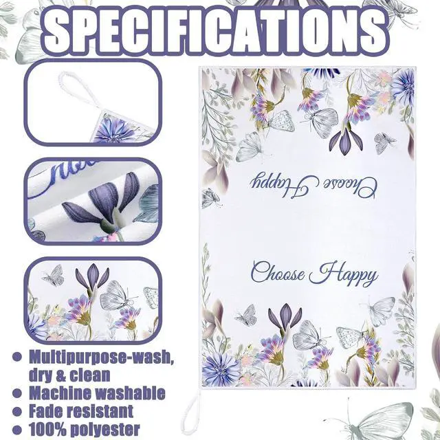 Alt view image 6 of 7 - 4 Pieces Spring Floral Kitchen Towels Flower Butterfly Dish Bath Towels Decorative Absorbent Hand Reusable Soft Tea Cloths for Bathroom Wildflower Dish Cloths with Sayings for Drying