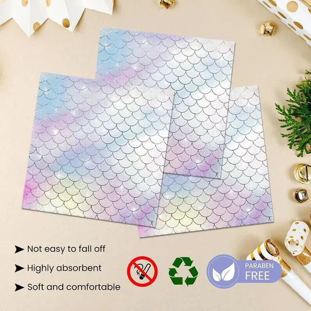 Alt view image 4 of 7 - 40 Pcs Iridescent Mermaid Plates and Napkins Party Supplies, Seashell Disposable Paper Plates and Napkins Tableware Set for Mermaid Baby Shower Birthday Party Decorations Serves 20