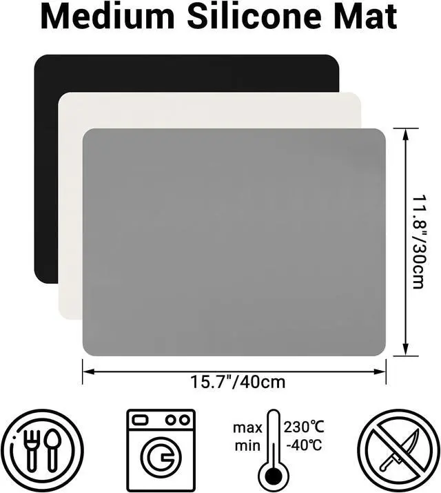 Alt view image 2 of 6 - 3Pack Silicone Sheet for Crafts, Resin Jewelry Casting Molds Mat, Food Grade Silicone Placemat, Multipurpose Table Protector, Nonstick Nonskid Heat-Resistant, Black&Gray&Beige (15.7x11.8inch)