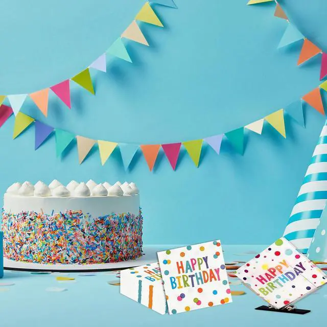 Alt view image 5 of 7 - 50PCS Happy Birthday Paper Napkins 13 x 13 Inches Luncheon Napkins Cocktail Napkins Disposable Colourful Dots Theme Decorations Supplies for Kids Birthday, Baby Shower Party